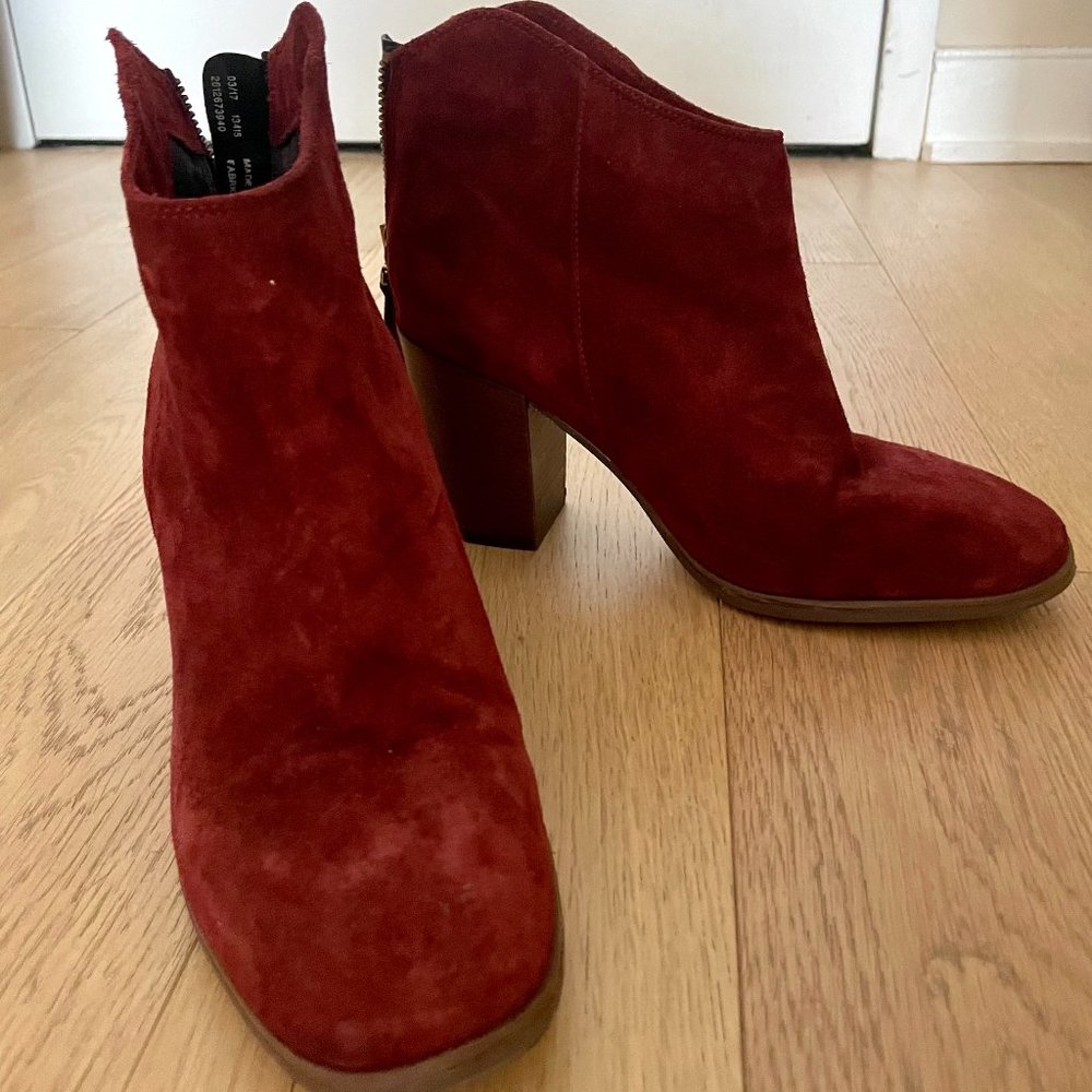 Clarks Red Suede Booties with Heels and Back Zipper Boots